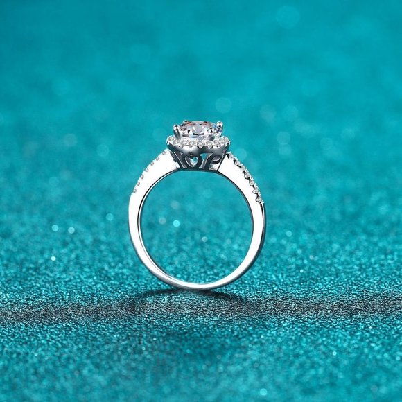 Certified 2ct. t.w. Diamond Moissanite Halo Ring NEW - Picture 4 of 8